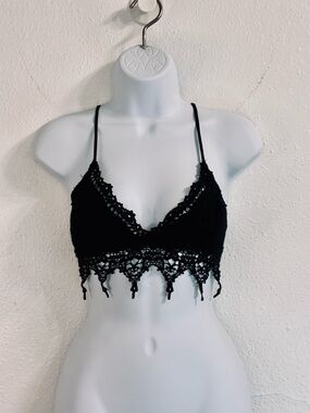 Cotton Candy Sweet Collection Black Crochet Lace Bralette Top Sz.M